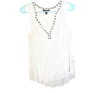Rock & Republic Size Medium M White and Gold Thread Sleeveless Sheer Boho Top